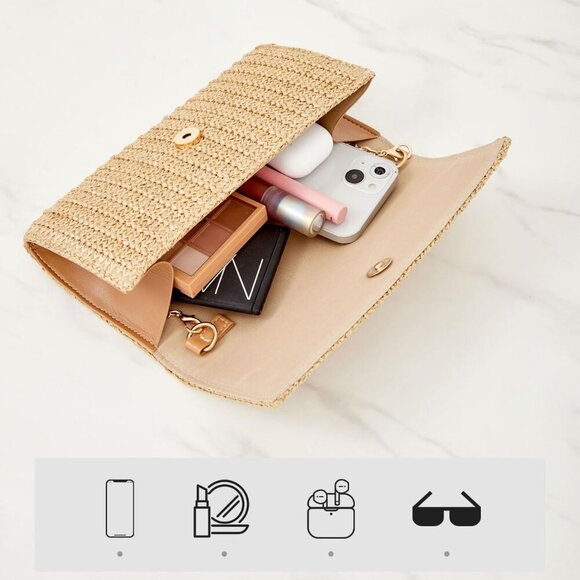 Versatile Woven Straw Clutch Handbag - Adjustable Strap for Stylish Summertime - Picture 4 of 8